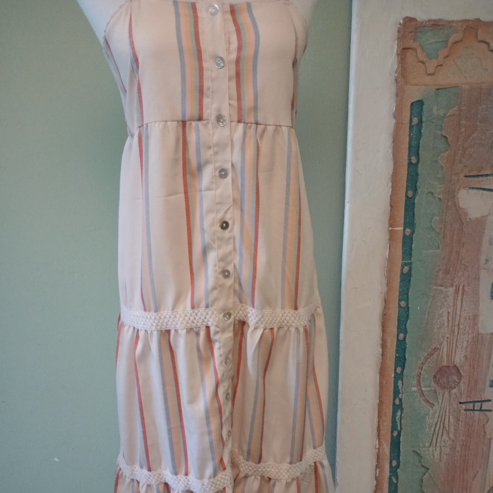Style House Beige Strip Button Down Dress Size M